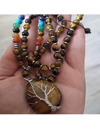 Collier de protection 7 chakras et arbre de vie en œil de tigre
