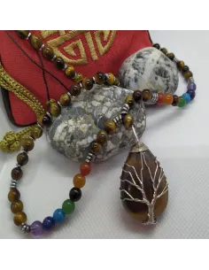 Collier de protection 7 chakras et arbre de vie en œil de tigre
