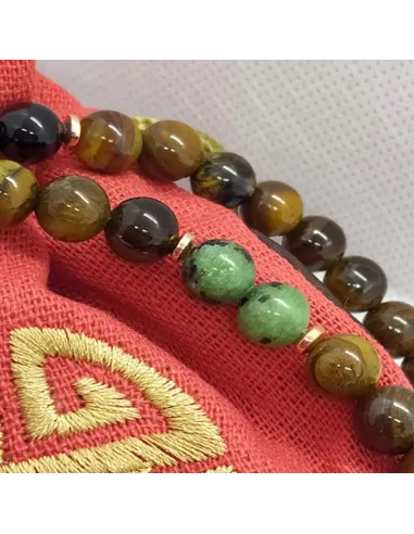 Ensemble bracelet et Mala en Onyx noir, Lapis, œil de tigre et pendentif œil de tigre