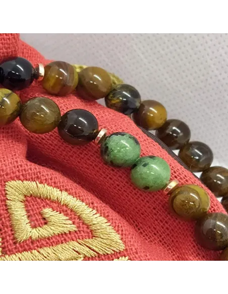 Ensemble bracelet et Mala en Onyx noir, Lapis, œil de tigre et pendentif œil de tigre