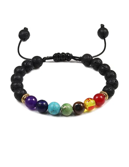 Bracelet 7 Chakras en pierre de lave naturelle