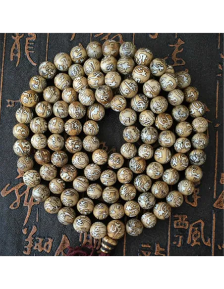 Mala Tibétain artisanal 108 perles coquille de conque Mantra