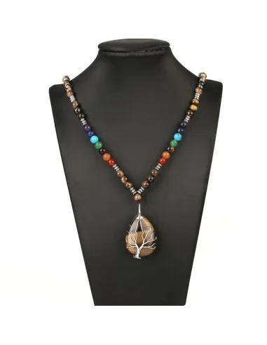 Collier de protection 7 chakras et arbre de vie en œil de tigre