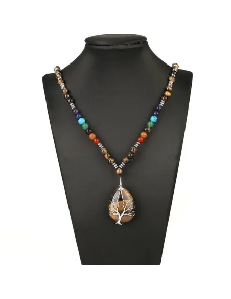 Collier de protection 7 chakras et arbre de vie en œil de tigre
